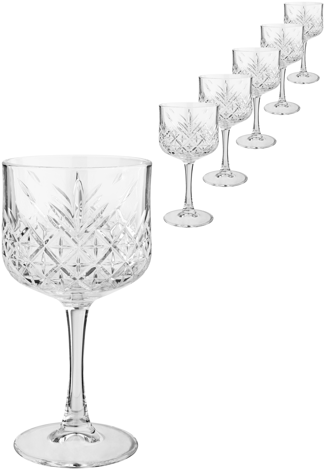 Set de 6 pahare pentru Gin Tonic Pasabahce Timeless, 500 ml, sticla transparenta cu relief, calitate superioara, rezistente la masina de spalat vase