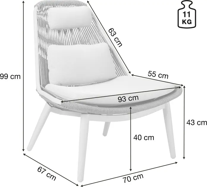 Șezlong LUSINI Ondaro pentru exterior, cadru din aluminiu vopsit electrostatic, șezut din răsad plastic, antracit, 93x85x99.5 cm, rezistent la UV