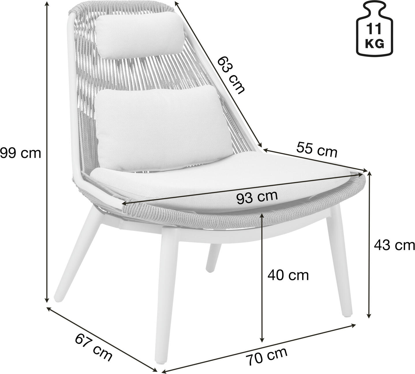 Șezlong LUSINI Ondaro pentru exterior, cadru din aluminiu vopsit electrostatic, șezut din răsad plastic, antracit, 93x85x99.5 cm, rezistent la UV