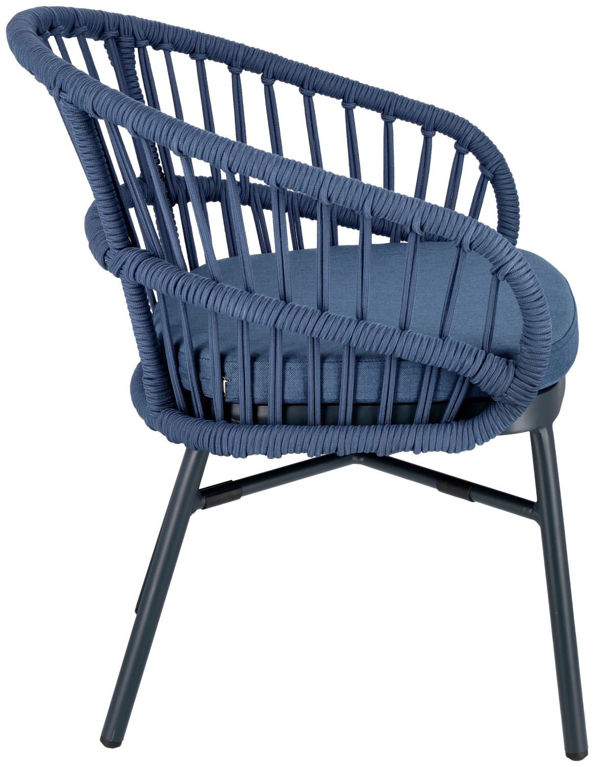 VEGA LUSINI Pina Outdoor Chair Set of 2, Blue, Powder-Coated Aluminum Frame, Rope Wickerwork, Stackable Weatherproof Garden Chairs with Washable Cushions