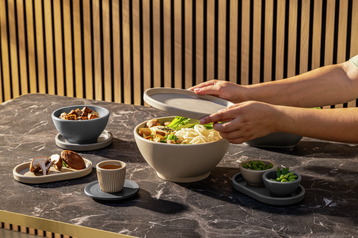 LUSINI Kanas Coffee Saucers, Beige, Set of 6, Round Melamine Relief Design, Impact and Break Resistant, 14.9 cm Diameter, Dishwasher Safe