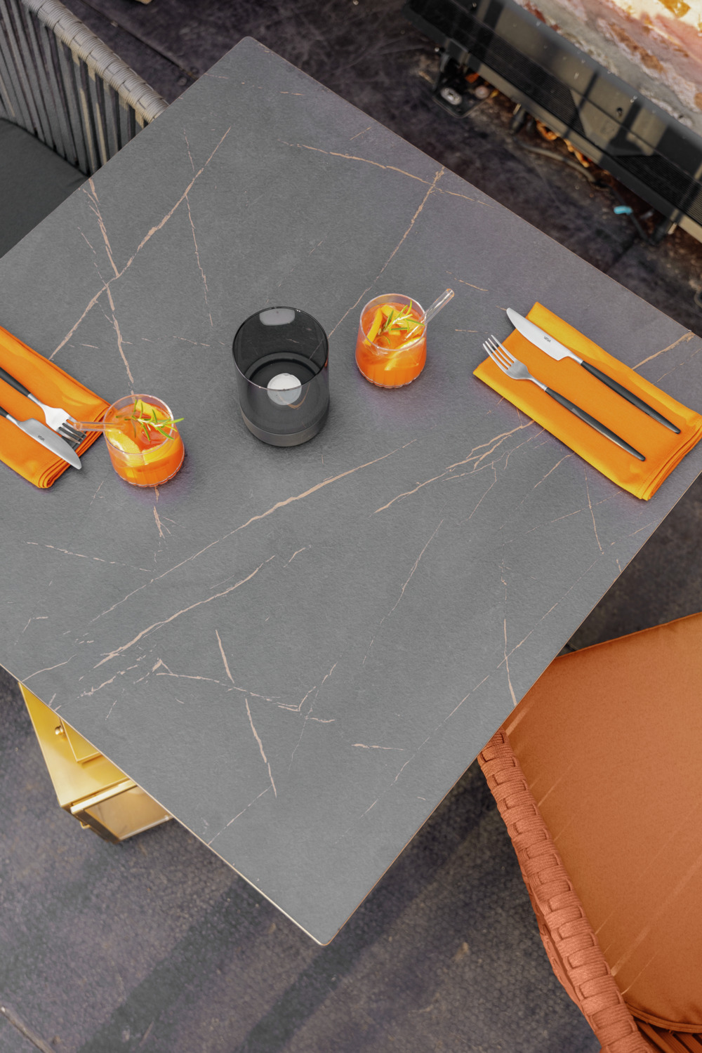 VEGA Lift square Outdoor HPL Table Top, 60x60 cm, Compact Laminate, Weatherproof and Scratch-resistant, Black/Brown
