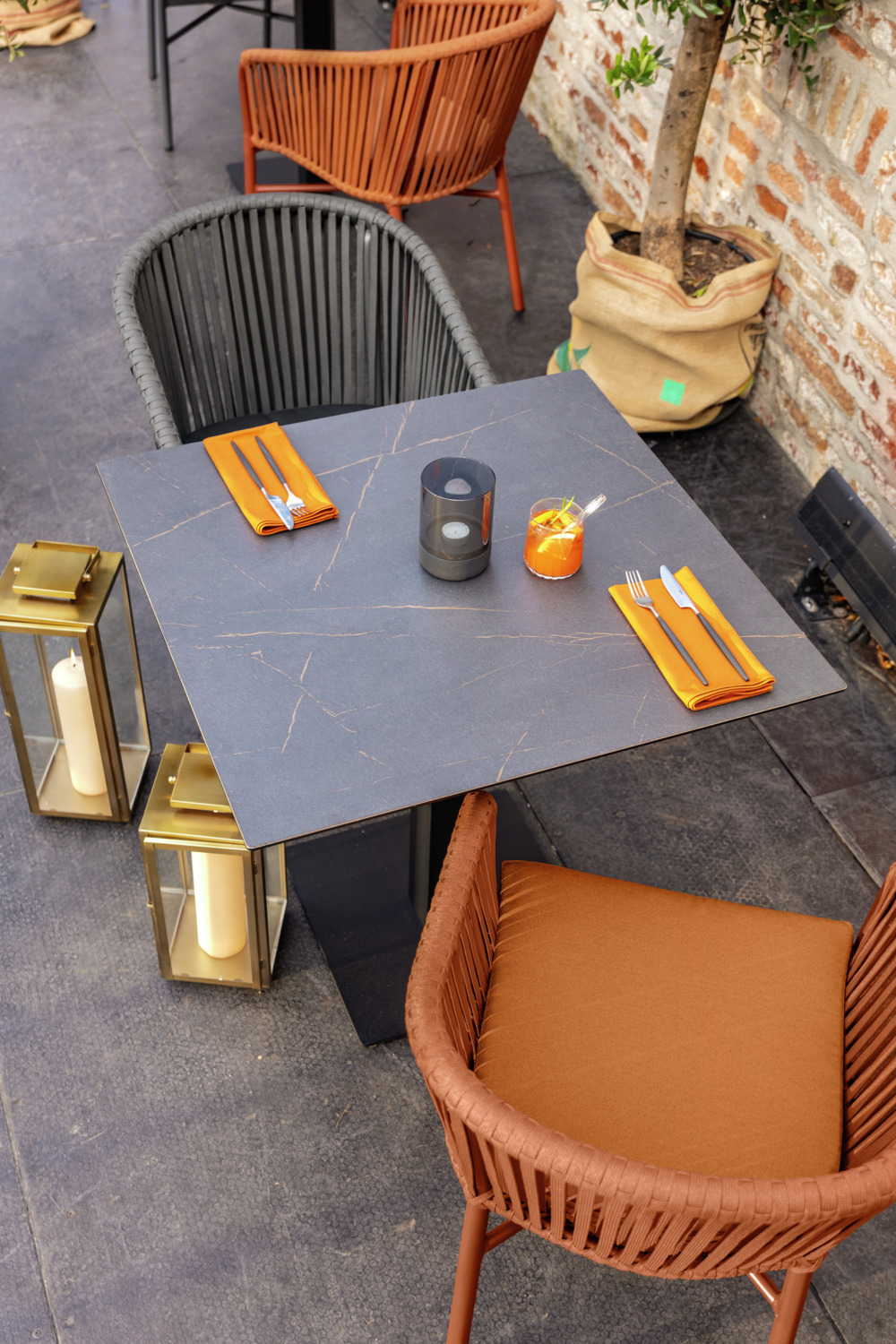 VEGA Lift square Outdoor HPL Table Top, 60x60 cm, Compact Laminate, Weatherproof and Scratch-resistant, Black/Brown