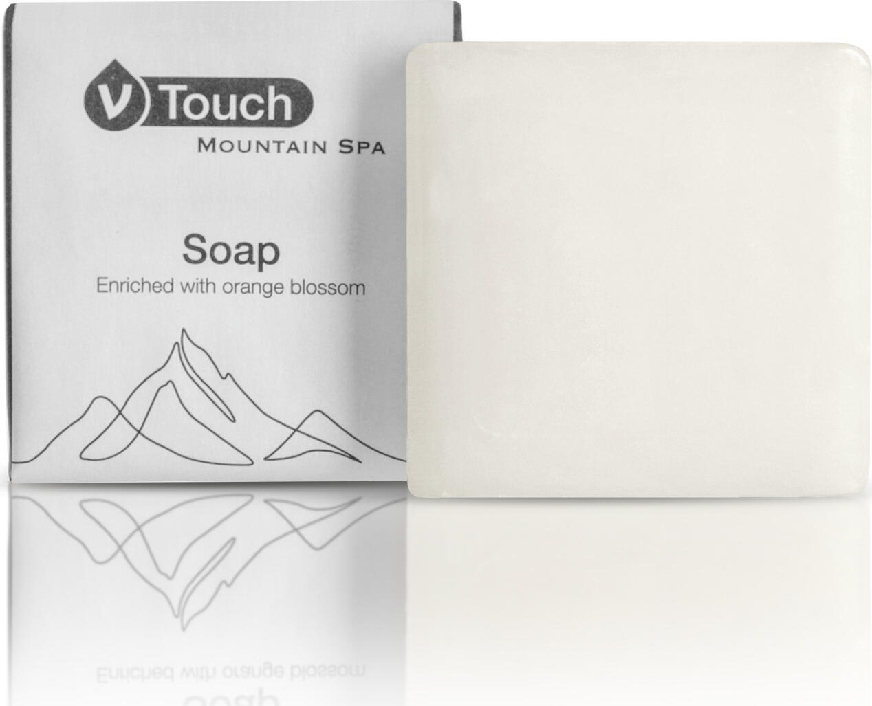 Sapun hotelier V-Touch Mountain Spa, 15g, Set de 500 piese, Vegan, Prietenos cu Pielea, cu Extracte de Flori de Portocal, Ambalate Individual in Papel