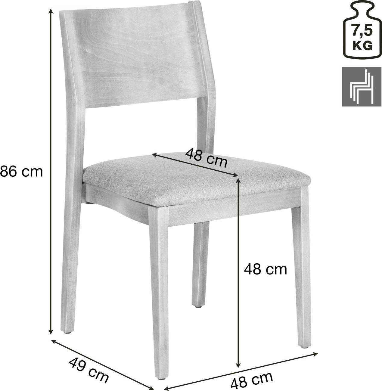 VEGA Stak Upholstered Stacking Chairs, Set of 2, Beech Wood Frame, Polyester Fabric, 48x51x86 cm, Flame-Retardant, Indoor Use