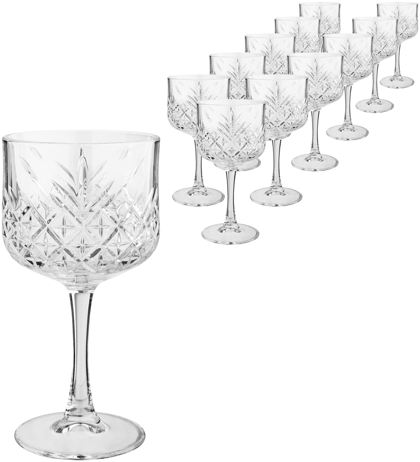 Pahare pentru Gin Tonic Pasabahce Timeless, 500 ml, Model Relief, Sticla Robusta de Calitate Grea, Transparente, Set de 12 piese
