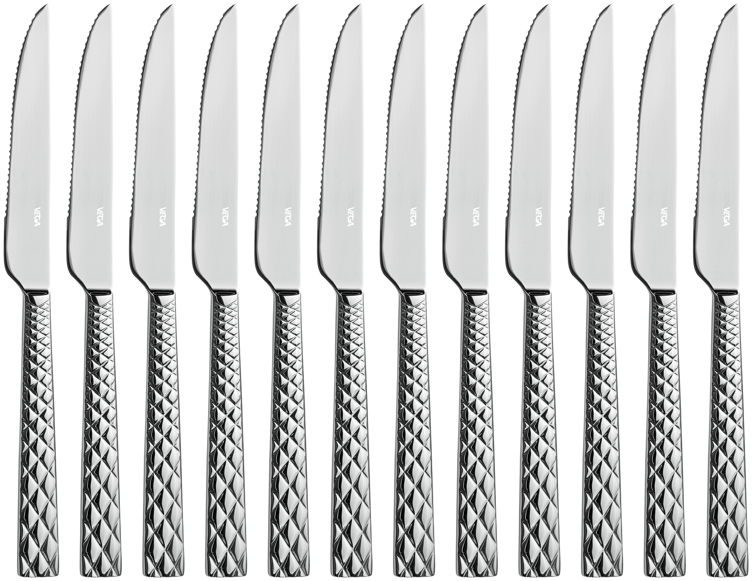 Vega Brilio Pizza Steak Knife Set of 12, Stainless Steel 13/0, Mirror Polished, 23.9 cm, Silver
