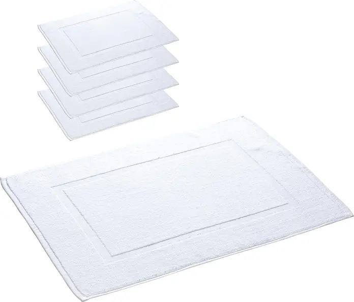 Set de 5 piese Covor baie Pulsiva Universal, 100% Bumbac Walk Terry, 50x70 cm, Alb, 700 g/m², Certificare OEKO-TEX Standard 100