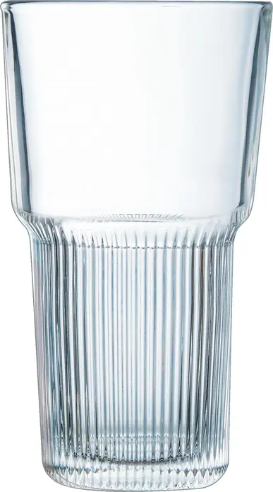 Arcoroc Starline Long Drink Glasses, 460 ml, 160 mm, Tempered Glass Stackable Tumblers with Vertical Grooves, HORECA Professional Glassware, Set of 6