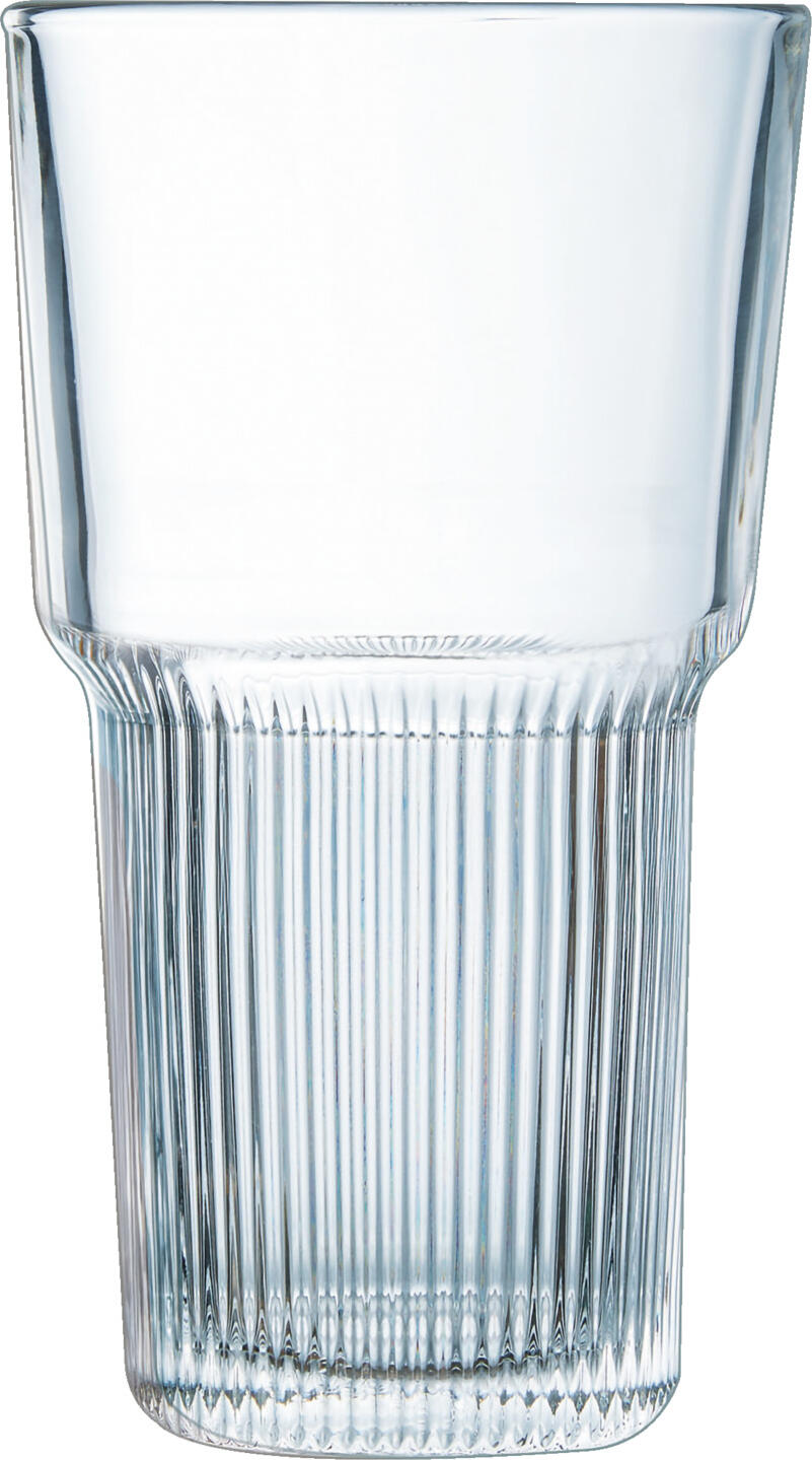Arcoroc Starline Long Drink Glasses, 460 ml, 160 mm, Tempered Glass Stackable Tumblers with Vertical Grooves, HORECA Professional Glassware, Set of 6