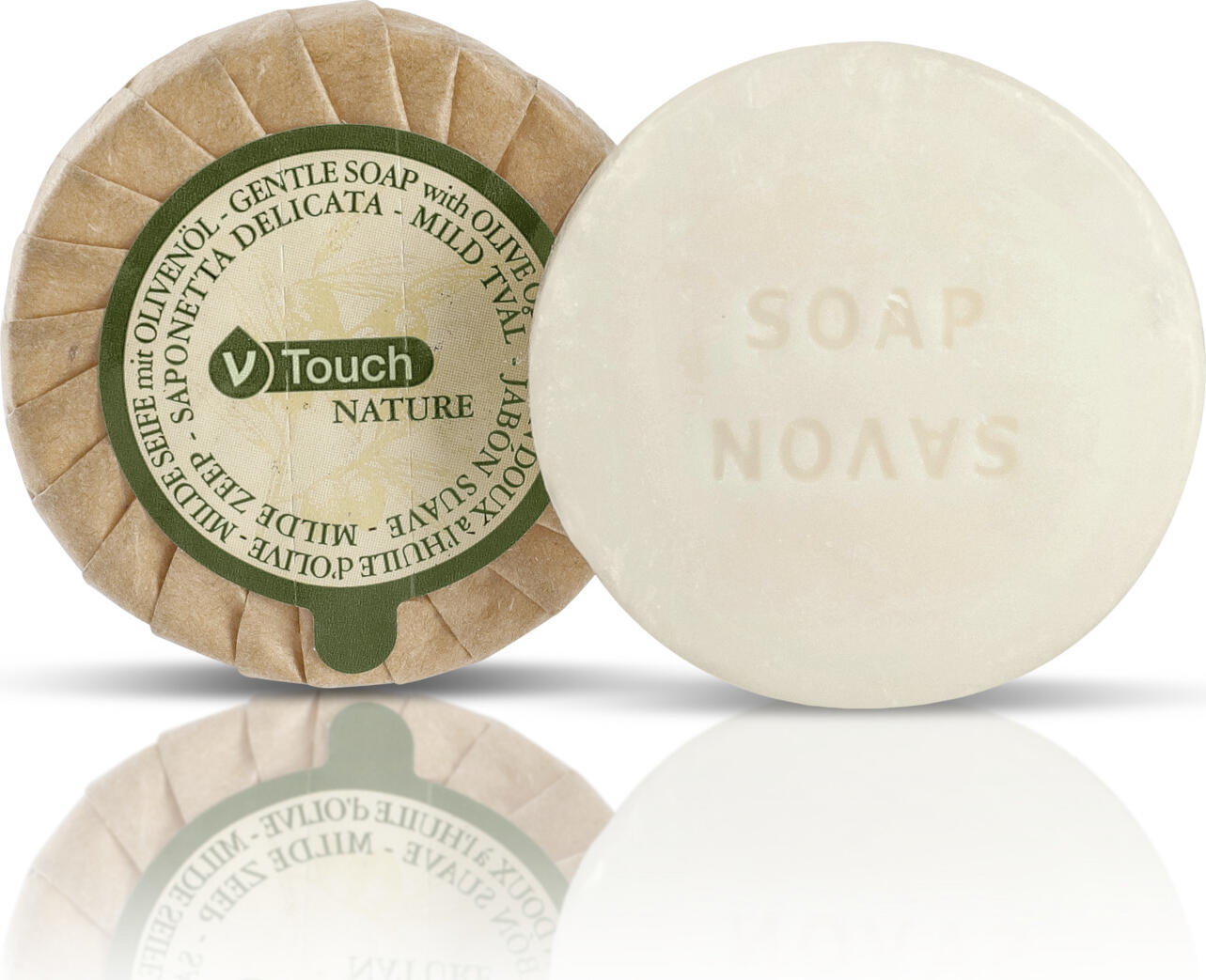 Sapun de Hotel V-Touch Nature, Baza Vegetala cu Ulei de Masline, Sapun Mini Rotund, Ambalat Individual, Biodegradabil, 16g, Set de 400 Piese
