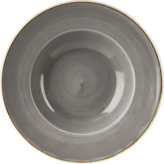 Set de 12 farfurii adanci Churchill Stonecast Peppercorn, 24cm din porțelan, formă rotundă, gri/maro cu design rustic, rezistente la cuptor cu microunde și mașina de spălat vase, fabricate în UK