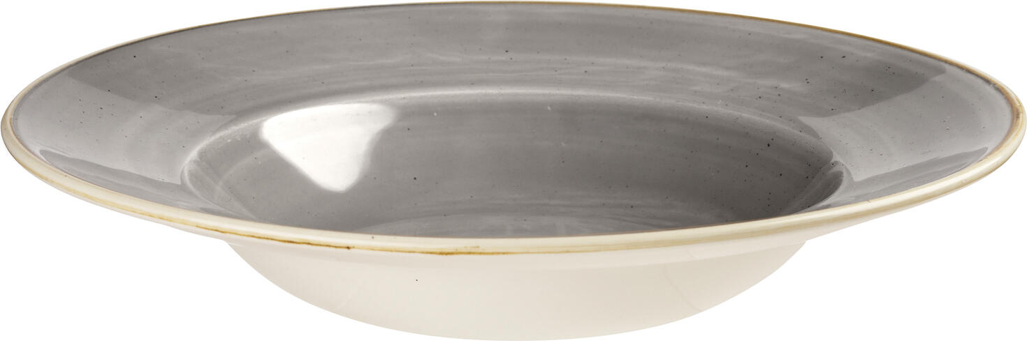 Set de 12 farfurii adanci Churchill Stonecast Peppercorn, 24cm din porțelan, formă rotundă, gri/maro cu design rustic, rezistente la cuptor cu microunde și mașina de spălat vase, fabricate în UK