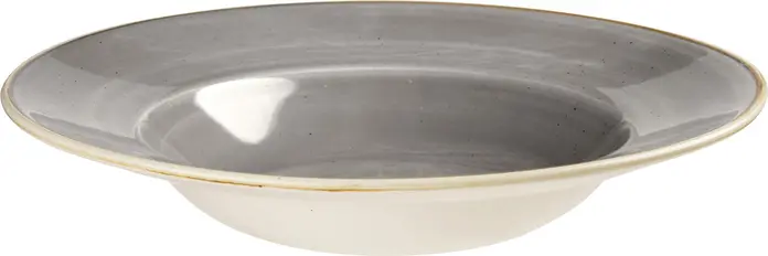 Set de 12 farfurii adanci Churchill Stonecast Peppercorn, 24cm din porțelan, formă rotundă, gri/maro cu design rustic, rezistente la cuptor cu microunde și mașina de spălat vase, fabricate în UK