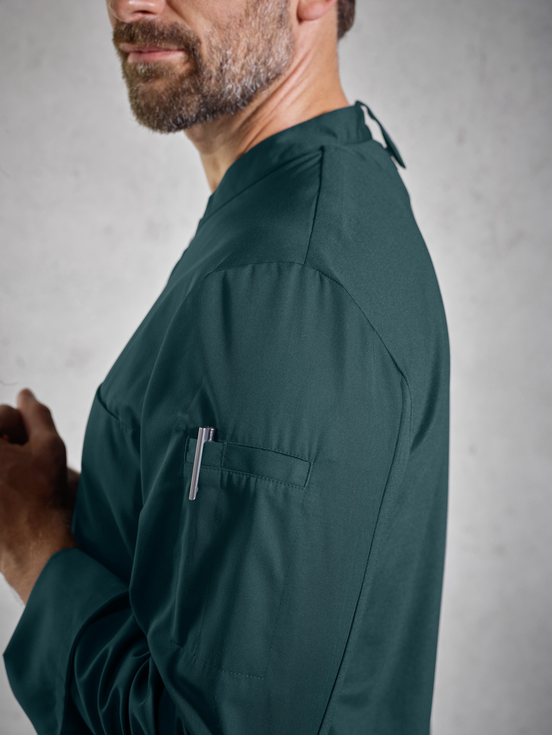 Jobeline Raphael Men's Long-Sleeved Chef Jacket, 65% Polyester 35% Cotton, Breathable Pique Back, Concealed Snap Buttons, OEKO-TEX Certified