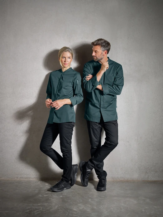 Jobeline Raphael Men's Chef Jacket, Long-Sleeved Service Jacket, Polyester-Cotton Piqué, Breathable Back, Petrol Green, Size 56