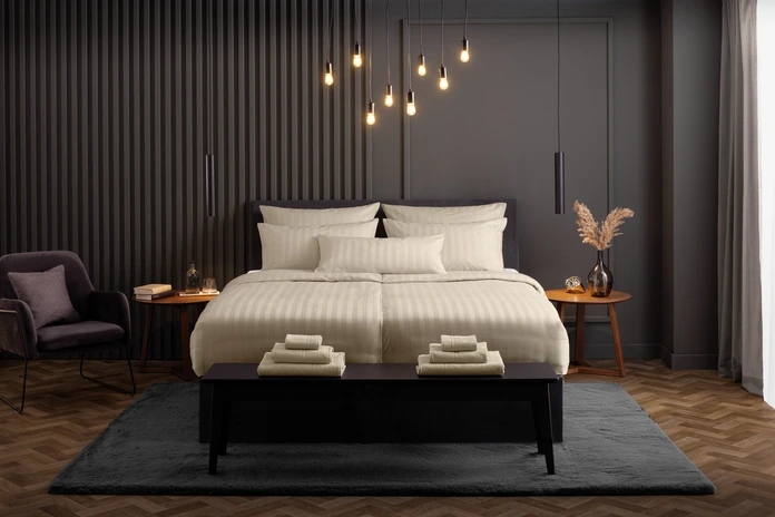 Husa Perna LUSINI Solutions GmbH Rom-Meran, Bumbac Mercerizat 100% Damasc, 50x80 cm, 200 TC, Model cu Raiasuri Clasice, Închidere Hotel, OEKO-TEX Standard 100