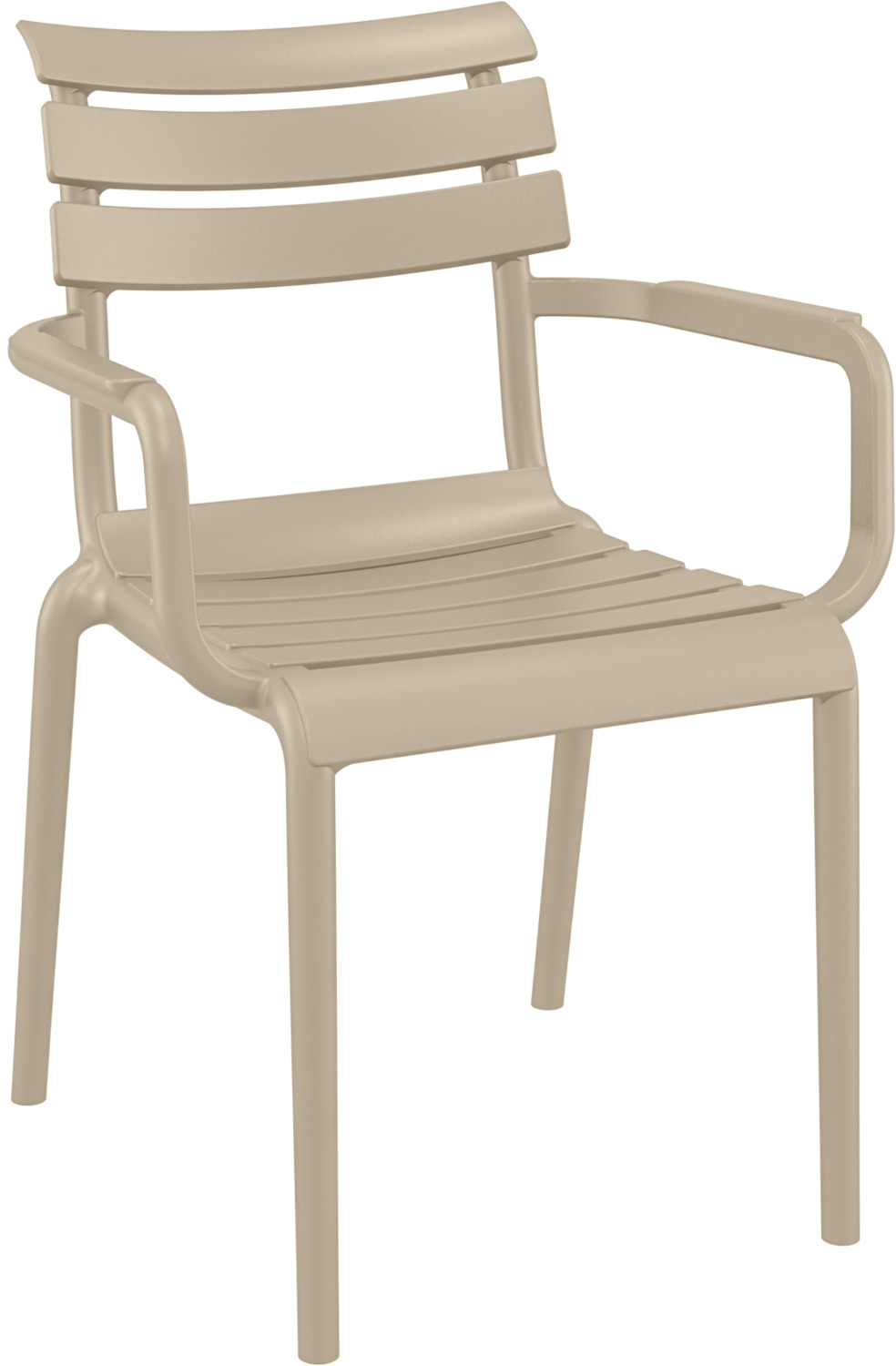 Siesta ISILPLAST PLASTIK SAN.VE TIC.A.S. Chair Helen with armrests Stuhl Helen mit Armlehne Chair Helen with armrests; 58x59x84 cm (WxDxH); taupe; 4 piece / pack Stuhl Helen mit Armlehne; 58x59x84 cm (BxTxH); taupe; 4 Stück / Pack Modern outdoor chair made of fiberglass-reinforced, recyclable polypropylene. Extremely lightweight and robust. Up to five chairs can be stacked. Order the matching chair without armrests at the same time. Suitable for outdoor use. Delivered assembled. Moderner Outdoorstuhl aus glasfaserverstärktem, recyclebarem Polypropylen. Besonders leicht und robust. Bis zu fünf Stühle stapelbar. Passenden Stuhl ohne Armlehne gleich mitbestellen. Für den Außenbereich geeignet. Lieferung erfolgt montiert.