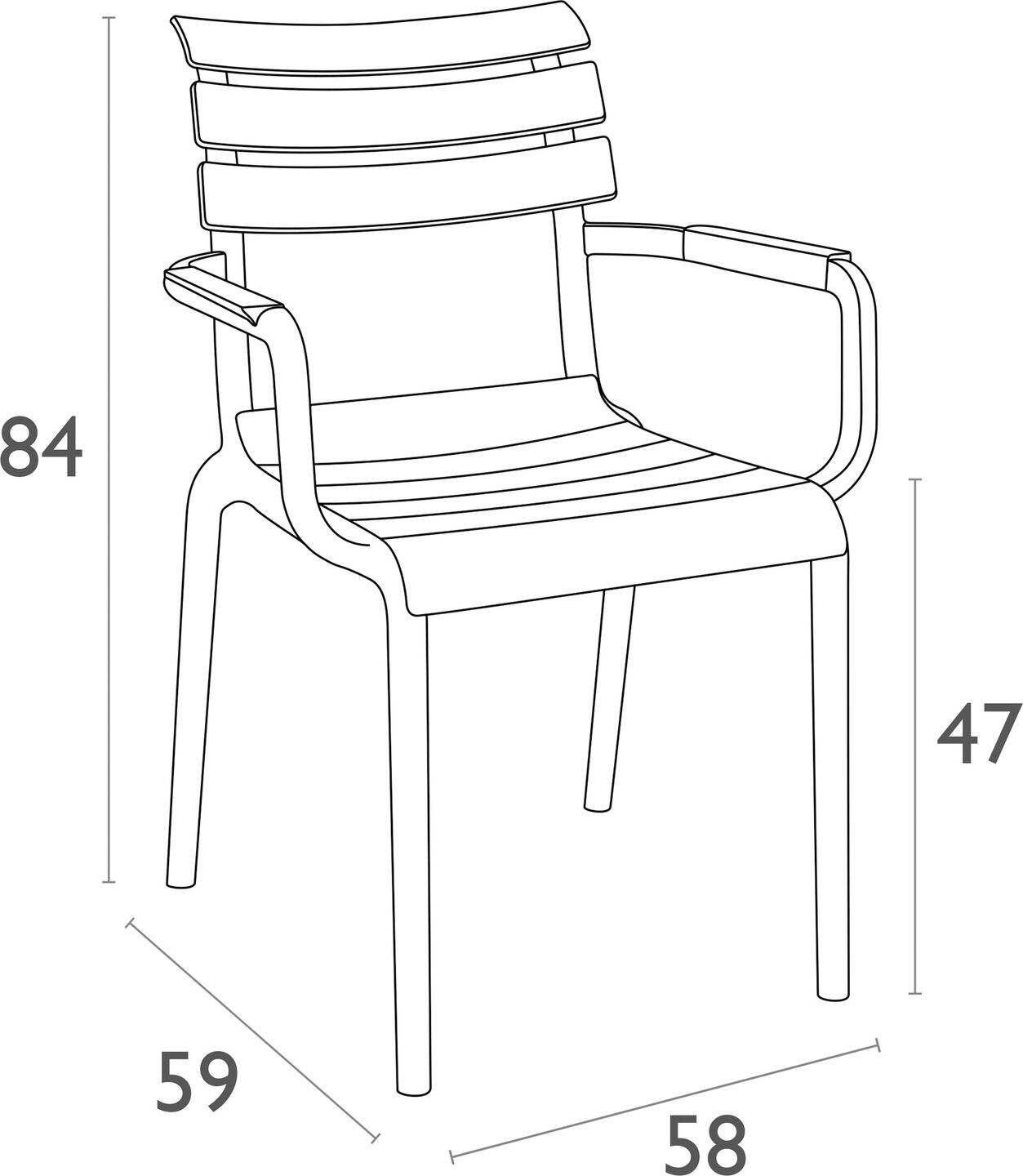 Siesta ISILPLAST PLASTIK SAN.VE TIC.A.S. Chair Helen with armrests Stuhl Helen mit Armlehne Chair Helen with armrests; 58x59x84 cm (WxDxH); taupe; 4 piece / pack Stuhl Helen mit Armlehne; 58x59x84 cm (BxTxH); taupe; 4 Stück / Pack Modern outdoor chair made of fiberglass-reinforced, recyclable polypropylene. Extremely lightweight and robust. Up to five chairs can be stacked. Order the matching chair without armrests at the same time. Suitable for outdoor use. Delivered assembled. Moderner Outdoorstuhl aus glasfaserverstärktem, recyclebarem Polypropylen. Besonders leicht und robust. Bis zu fünf Stühle stapelbar. Passenden Stuhl ohne Armlehne gleich mitbestellen. Für den Außenbereich geeignet. Lieferung erfolgt montiert.