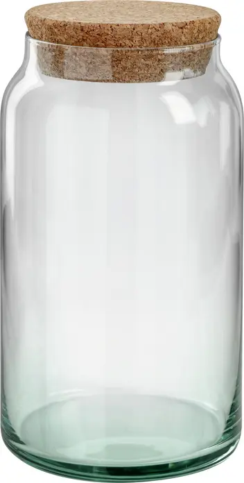 Pasabahce Kitchen Slim Glass Storage Jar with Cork Lid, 100% Recycled Transparent Glass, 19.3 cm Height, 8 cm Diameter, Dishwasher Safe