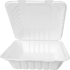 NATUREStar Sugar cane lunch box Nature VI square Zuckerrohr-Lunchbox Nature VI quadratisch Sugar cane lunch box Nature VI square; 1300 ml, 23x23x8.5 cm (LxWxH); white; square; 25 piece / pack Zuckerrohr-Lunchbox Nature VI quadratisch; 1300 ml, 23x23x8.5 cm (LxBxH); weiß; quadratisch; 25 Stück / Pack With attached hinged lid. Made from high-quality, environmentally friendly bagasse, a waste product of sugar production. The tableware is shapely, lightweight and yet stable. Meets all requirements of EN 13432 and guarantees compostability. Stackable, waterproof, fat and oil resistant, heat and cold resistant, microwaveable up to 90 °C. Diese quadratische Lunchbox mit anhängendem Klappdecke besteht aus Bagasse, einem Abfallprodukt der Zuckerproduktion. Dadurch ist die Box 100 % recyclebar und sehr umweltschonend. Ideal auch für größere Burger. Die Lunchbox eignet sich hervorragend für den Kühlschrank oder die Mikrowelle und ist hitzebeständig bis 100 °C. Die Einweg-Lunchbox ist wasserresistent, öl- und fettbeständig, stapelbar und daher sehr platzsparend. Erfüllt alle Ansprüche der EN 13432 und garantiert die Kompostierbarkeit