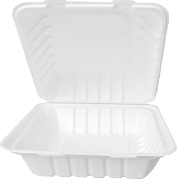 NATUREStar Nature VI Sugar Cane Bagasse Lunch Box with Hinged Lid, Square, 1300 ml, 23x23x8.5 cm, Compostable, Microwaveable, Waterproof, Oil Resistant, Set of 25 Pieces