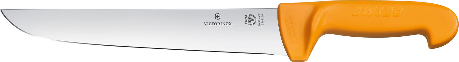 Victorinox Swibo Straight Butcher Knife, 24 cm Blade, 36.5 cm Total Length, Polished Tempered Steel Blade, Non-Slip Orange Polyamide Handle, Corrosion Resistant, Made in Switzerland