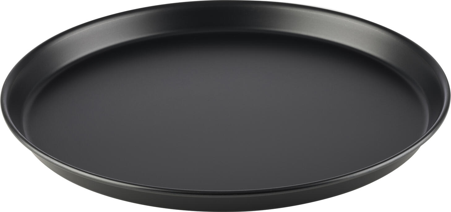 Tava pentru pizza APS 73509, rotunda din metal albastru neacoperit, diametru sus 32cm, jos 30cm, inaltime 2.5cm, rezistenta la 360°C, negru