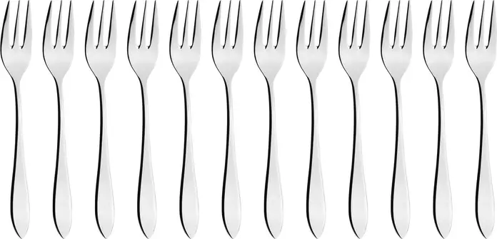 VEGA Salerno Cake Fork Set of 12, 18/10 Chrome-Nickel Stainless Steel, Mirror Polished, 15.5 cm, Silver