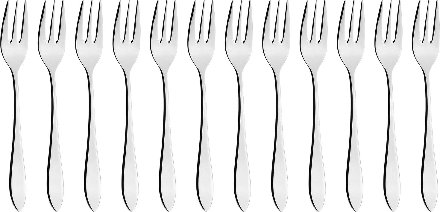 VEGA Salerno Cake Fork Set of 12, 18/10 Chrome-Nickel Stainless Steel, Mirror Polished, 15.5 cm, Silver