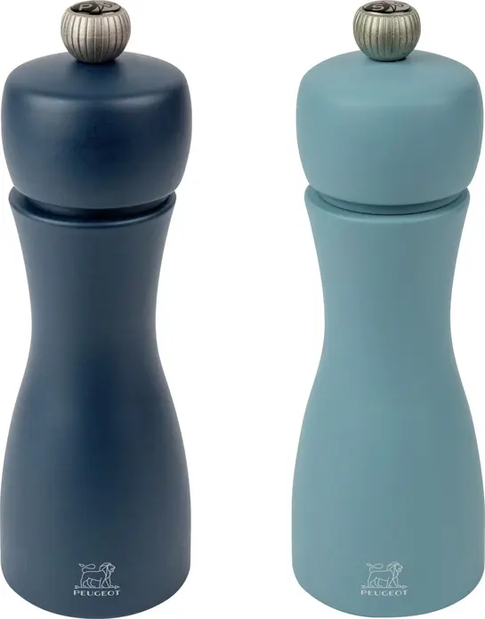 Set de 2 răsnițe pentru sare și piper Peugeot Tahiti, 15 cm, lemn certificat PEFC din Franța, mecanism de măcinare din oțel, fabricate în Franța
