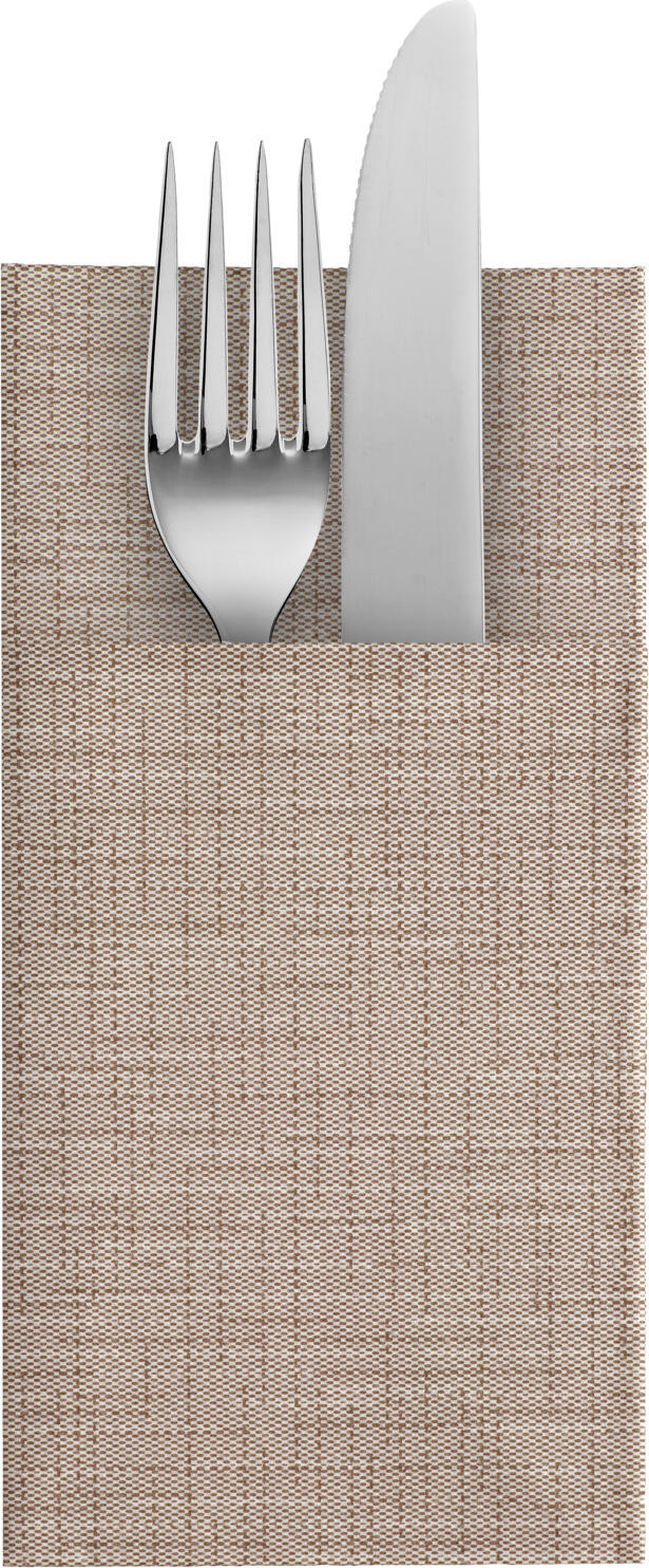 Garcia De Pou Cotto Disposable Cutlery Bag and Napkin, Brown, Airlaid Synthetic Fibre Fleece 55 g/m², Food-Safe, 10x20 cm Folded, Pack of 50 pieces