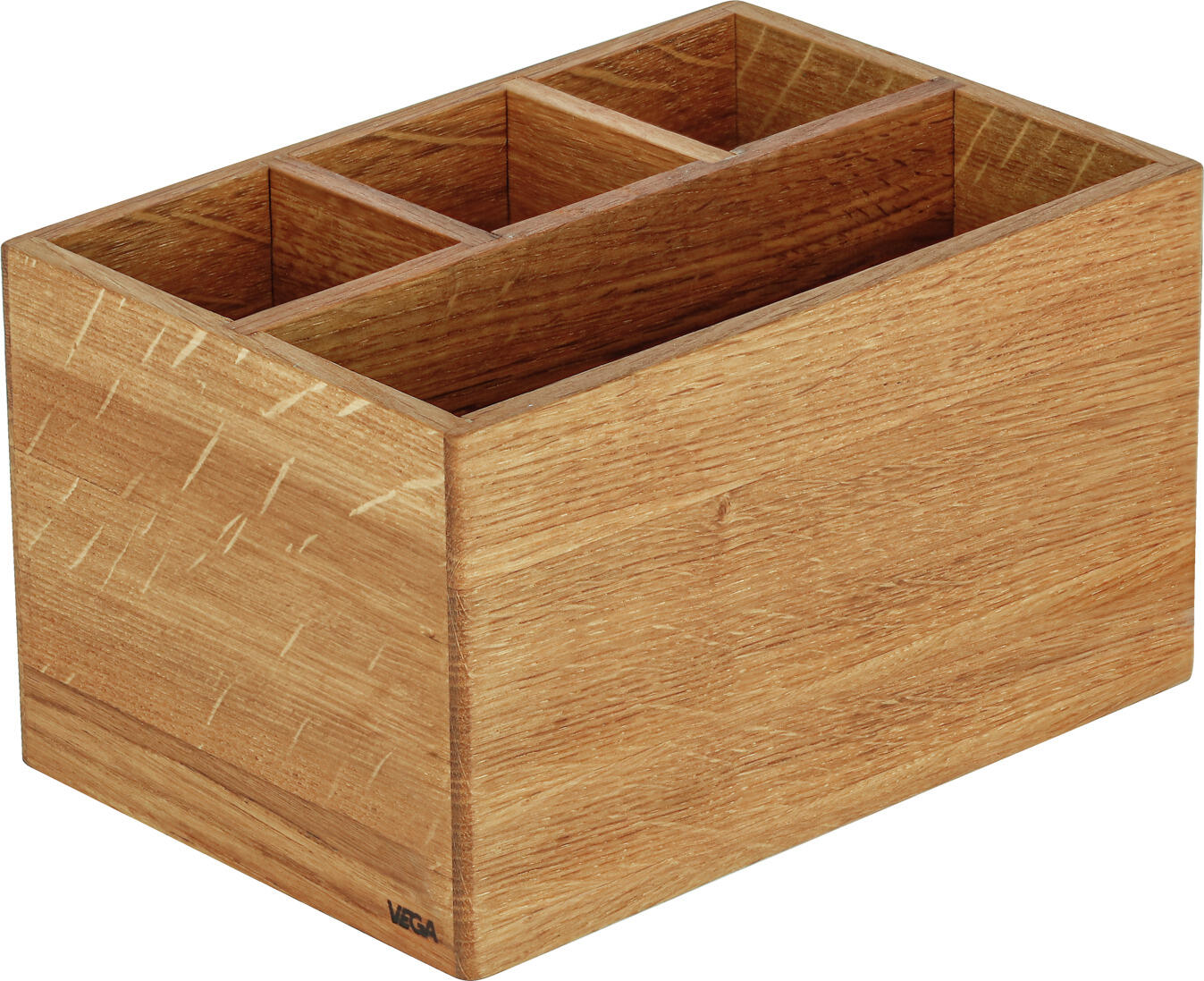 Tava pentru tacuri VEGA Esino, lemn de stejar masiv si inox 18/10, 4 compartimente, cu covoras de plastic removabil, 21.2 x 14.4 x 12 cm, stejar uleiat