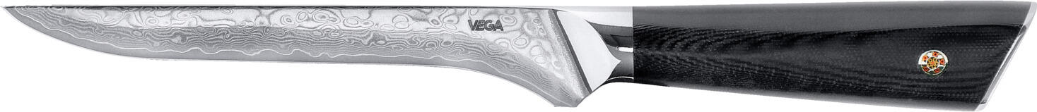 VEGA LUSINI Solutions GmbH Boning knife Aurora Ausbeinmesser Aurora Boning knife Aurora; Blade length 15 cm, 26 cm (L); black Ausbeinmesser Aurora; Klingenlänge 15 cm, 26 cm (L); schwarz High-quality boning knife with extremely sharp blade made of Damascus steel consisting of 67 layers. Perfect 15 ° angle blade, double-sided. Ergonomic handle made of G10 material. Very hard 15 cm long blade with high edge retention. Hochwertiges Ausbeinmesser mit extrem scharfer Klinge aus Damaszener Stahl bestehend aus 67 Schichten. Perfekte 15° Winkel-Klinge doppelseitig. Ergonomischer Griff aus G10 Material. Sehr harte 15 cm lange Klinge mit hoher Schnitthaltigkeit.
