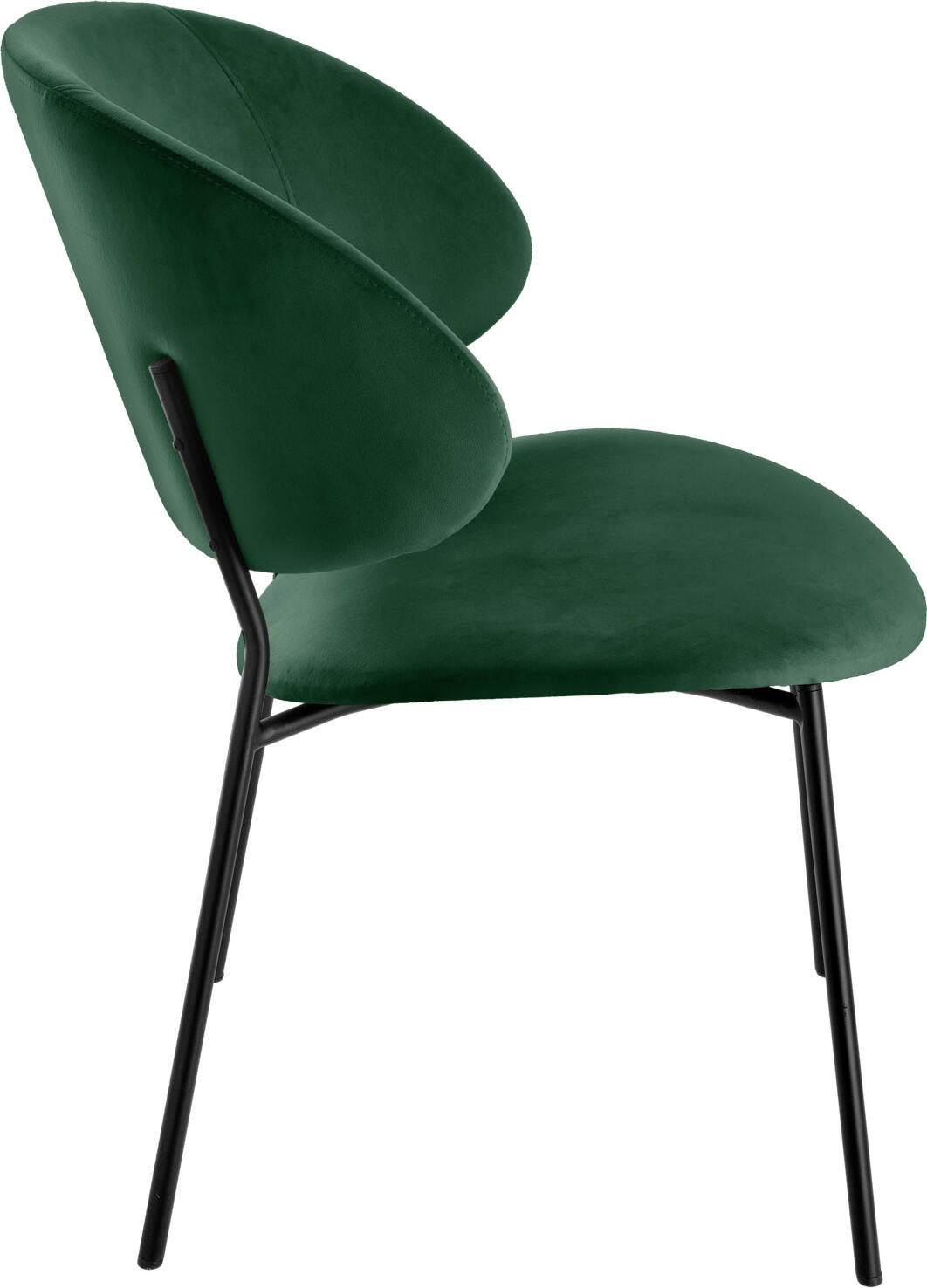 Scaun tapitat VEGA Lindo, catifea din poliester verde-brad, cadru din otel vopsit electrostatic negru, ergonomic, ignifug, 55x65x85 cm