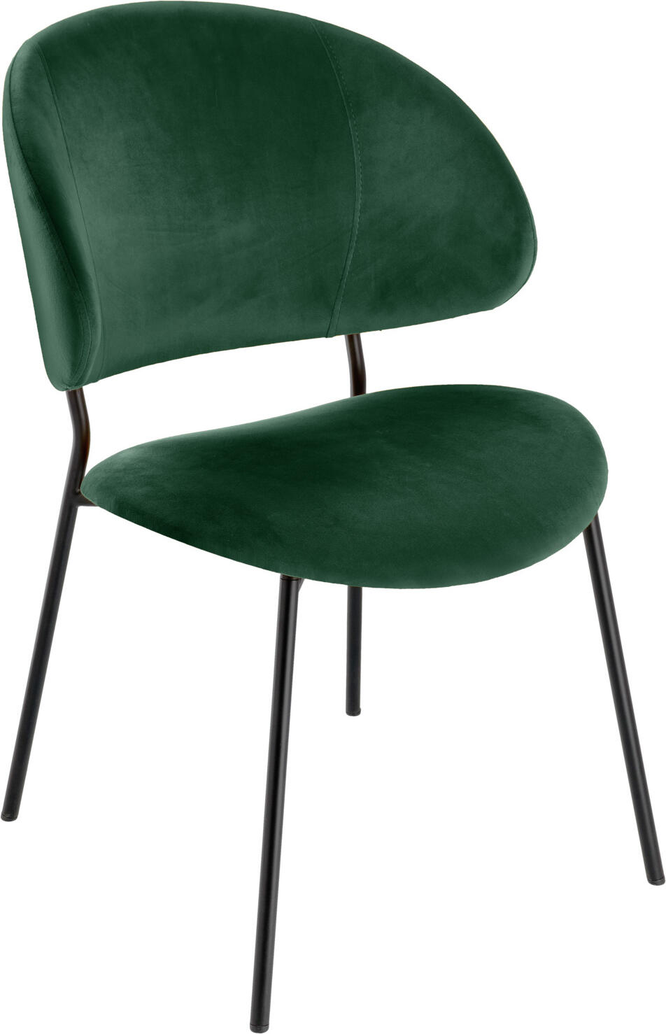 Scaun tapitat VEGA Lindo, catifea din poliester verde-brad, cadru din otel vopsit electrostatic negru, ergonomic, ignifug, 55x65x85 cm