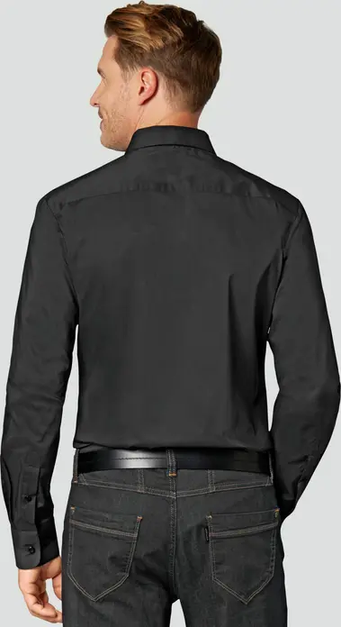 Jobeline Noah Men's Long Sleeve Work Shirt, Cotton-Polyester Stretch Blend, Regular Fit, Kent Collar, Concealed Placket, Easy-Iron, Black