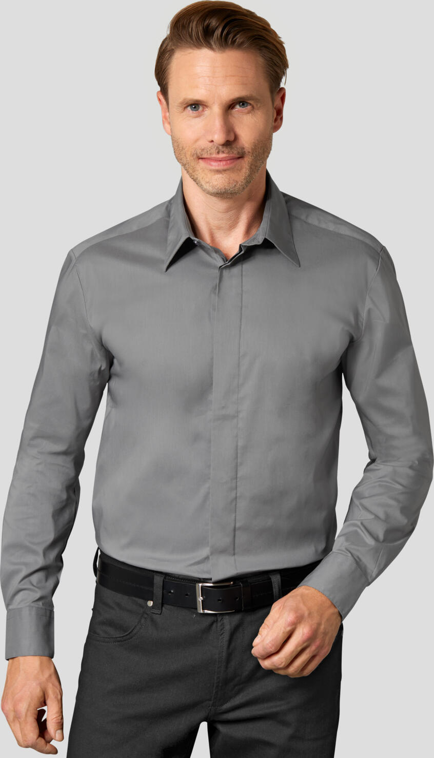Jobeline Noah Men's Long Sleeve Shirt, Grey, Kent Collar, Concealed Placket, Easy-Iron Cotton-Polyester Blend, OEKO-TEX Certified