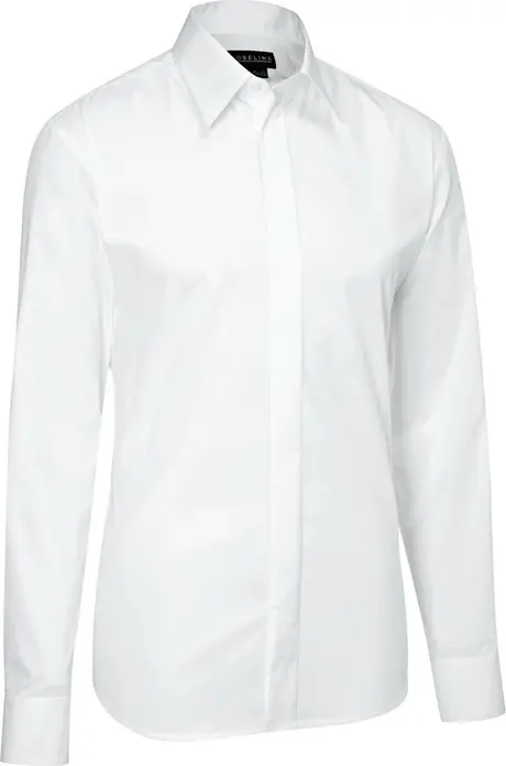 Jobeline Noah Men's Long Sleeve Service Shirt, White, Regular Fit, Kent Collar, Concealed Placket, 67% Cotton 33% Polyester, OEKO-TEX Certified