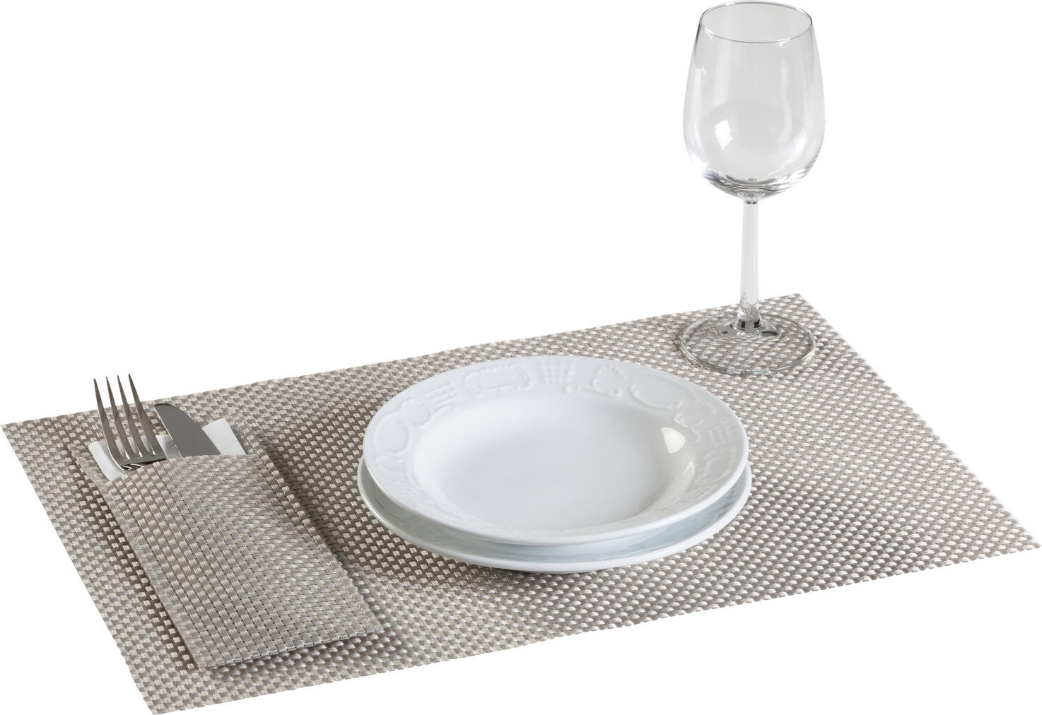 PULSIVA Utah 104182 Rectangular Woven Placemats, Grey, PVC and Polyester, 30 x 45 cm, Wipeable and Food-Safe, Set of 4