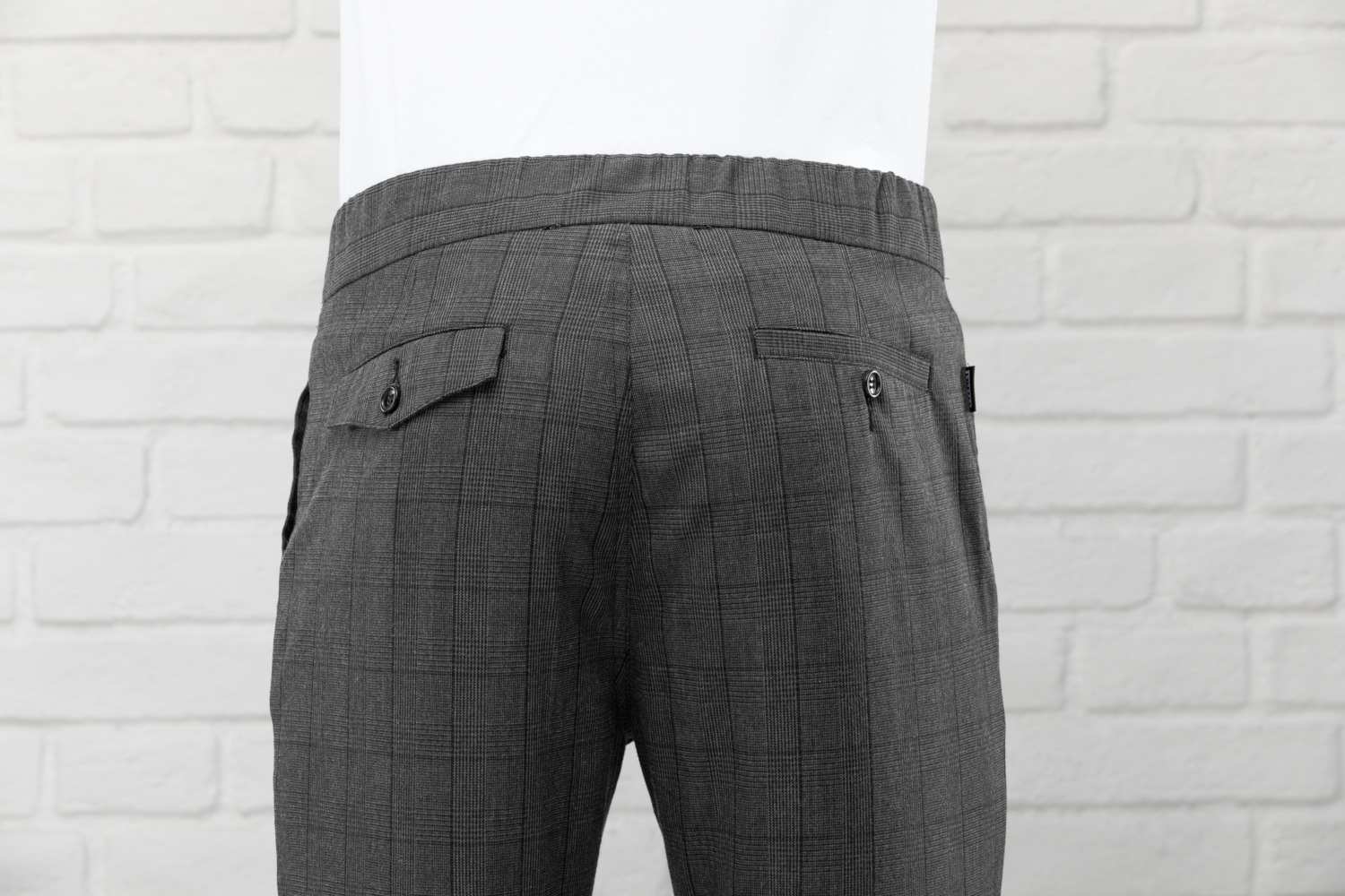 Поварские брюки Jobeline Move Karo для мужчин, приталенный крой Slim Fit, клетка Гленчек, 65% полиэстер 35% хлопок, эластичный пояс, цвет антрацит