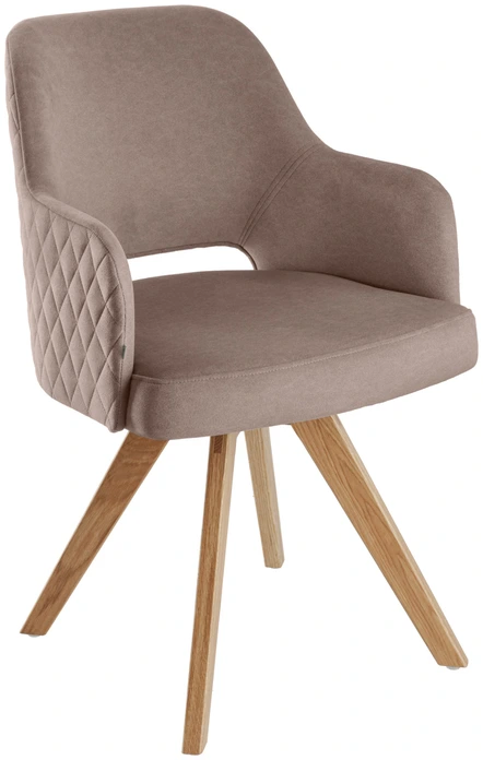Scaun pivotant VEGA Twist din catifea, cadru din lemn de stejar, quilting cu model diamant, 46x47x85 cm, sarcina max 160 kg, certificat FSC, Taupe