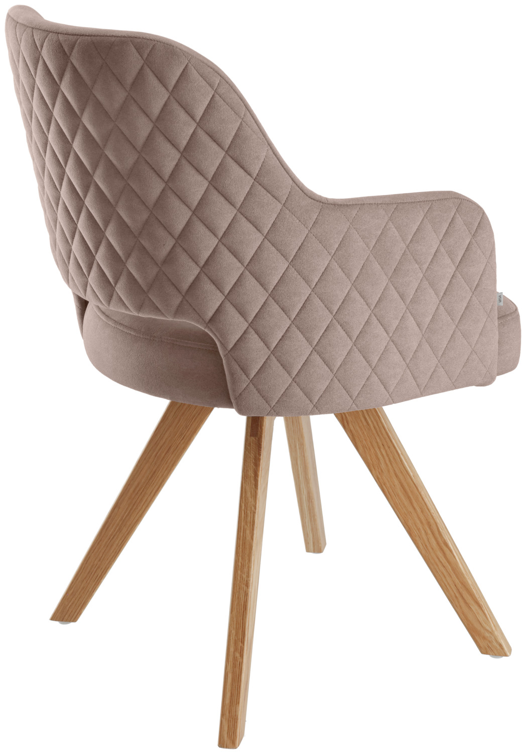 Scaun pivotant VEGA Twist din catifea, cadru din lemn de stejar, quilting cu model diamant, 46x47x85 cm, sarcina max 160 kg, certificat FSC, Taupe