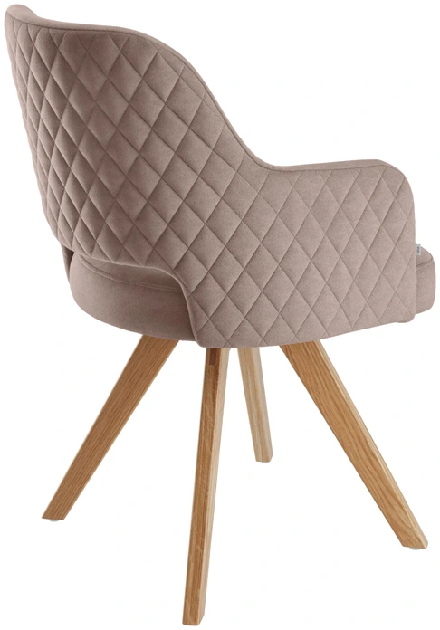 Scaun pivotant VEGA Twist din catifea, cadru din lemn de stejar, quilting cu model diamant, 46x47x85 cm, sarcina max 160 kg, certificat FSC, Taupe