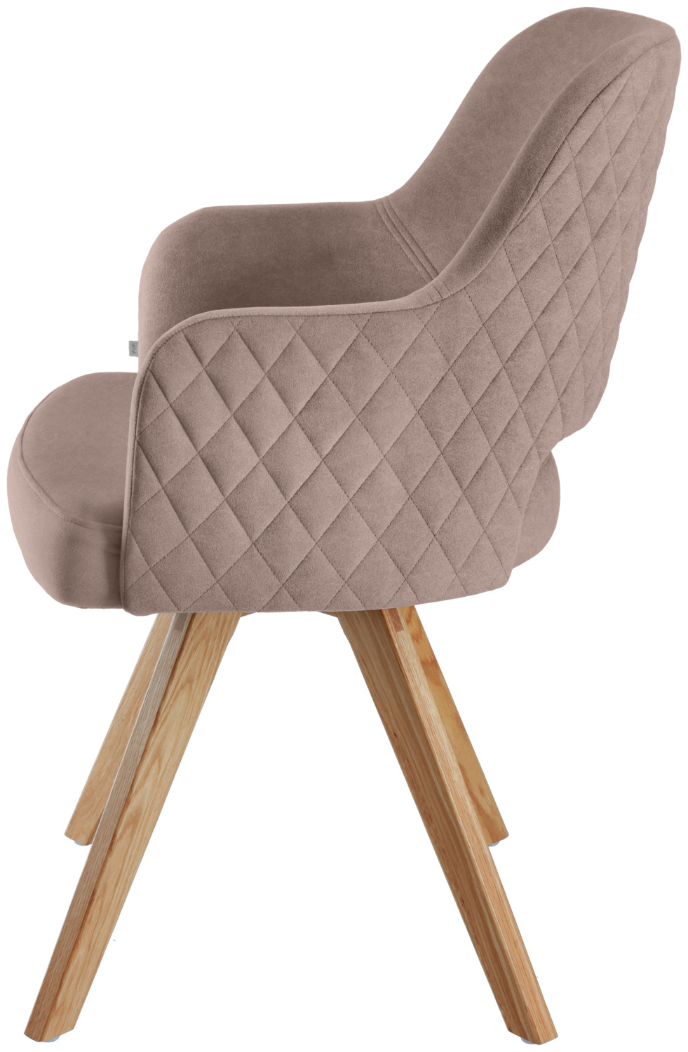 Scaun pivotant VEGA Twist din catifea, cadru din lemn de stejar, quilting cu model diamant, 46x47x85 cm, sarcina max 160 kg, certificat FSC, Taupe