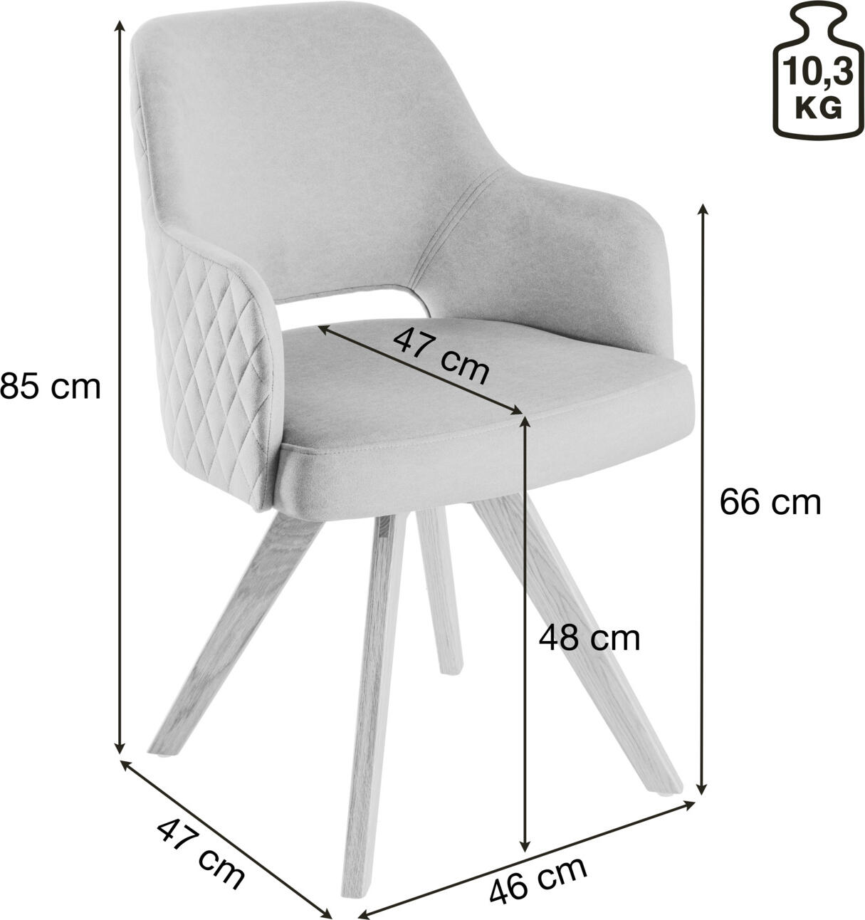 Scaun pivotant VEGA Twist din catifea, cadru din lemn de stejar, quilting cu model diamant, 46x47x85 cm, sarcina max 160 kg, certificat FSC, Taupe