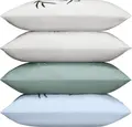 Husa pentru perna LUSINI Hirschegg, 100% bumbac percale, 70x90 cm, design cu cerbi imprimat, Sage/Beige, respirabil, usor de calcat, prietenoasa cu pielea
