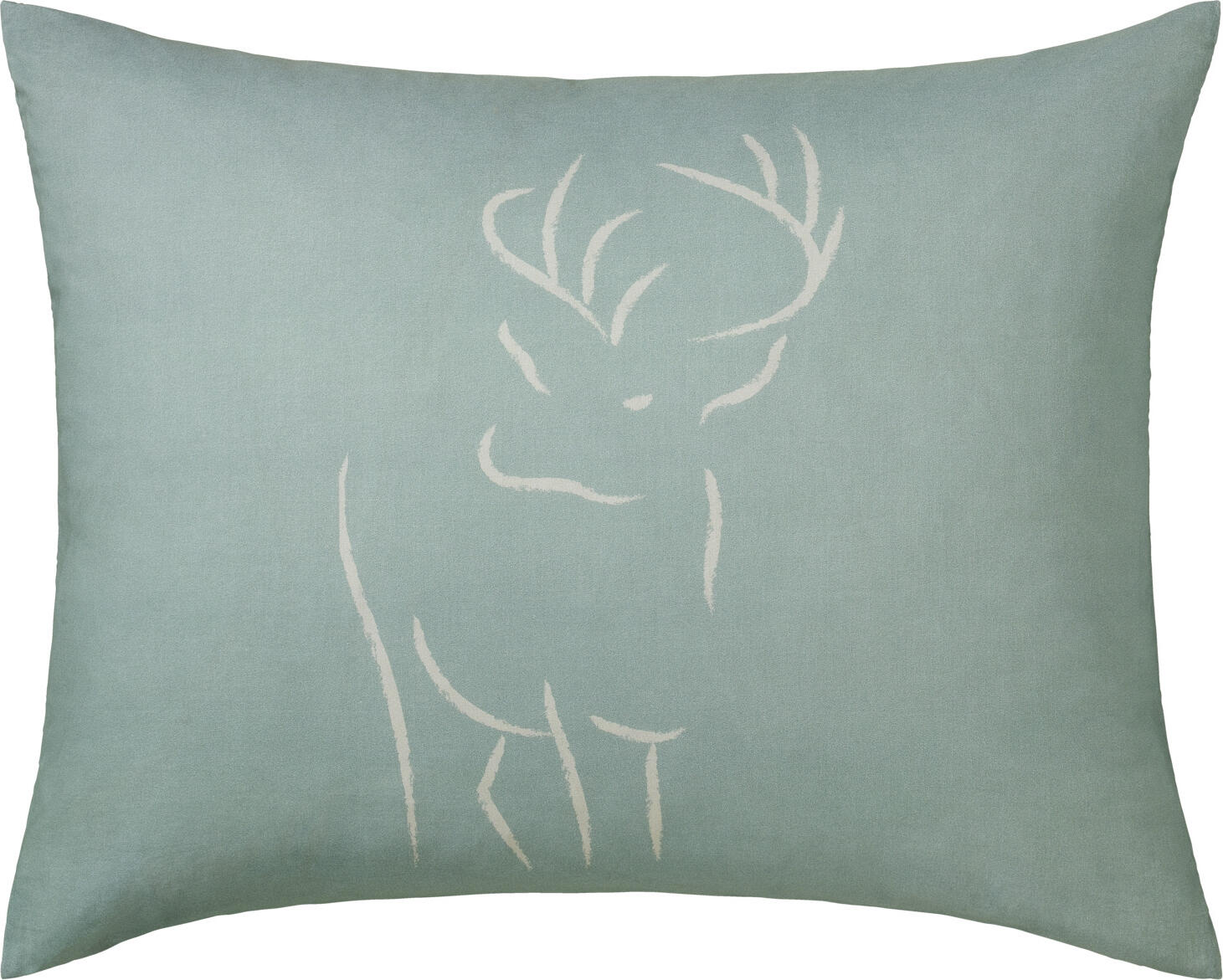 Husa pentru perna LUSINI Hirschegg, 100% bumbac percale, 70x90 cm, design cu cerbi imprimat, Sage/Beige, respirabil, usor de calcat, prietenoasa cu pielea