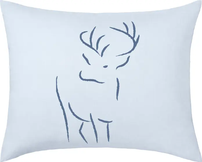 LUSINI Hirschegg Pillow Cover, 100% Cotton Percale, 60x80 cm, Printed Deer Design, Sage/Beige, Breathable, Easy Iron, Skin-Friendly, Durable Zipper