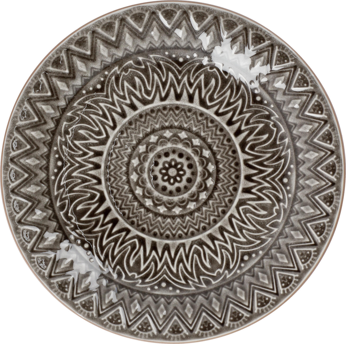 PULSIVA Indie Flat Porcelain Plates, Grey, 21 cm Diameter, 2.5 cm Height, Ceramic Look Round Dinnerware, Dishwasher and Microwave Safe, Set of 4